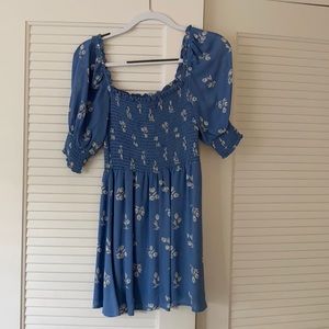 Reformation Elle Verona Blue Smocked Mini Dress
